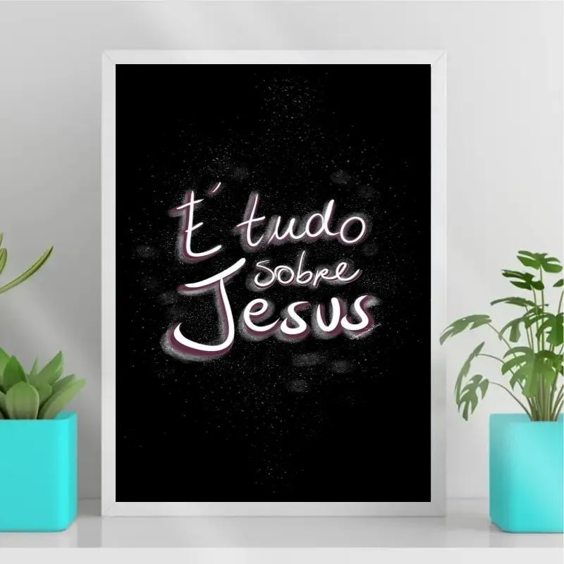 Quadro Religioso Jesus 33x24cm - Moldura Madeira Branca