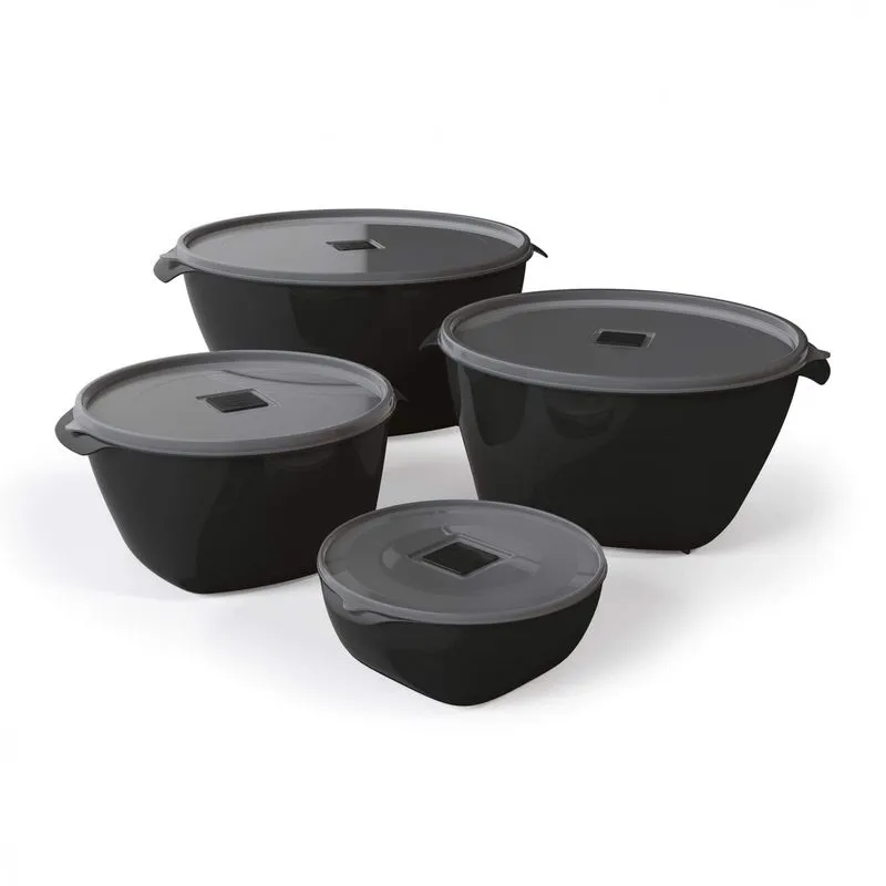Jogo de Potes Plásticos com Tampa 16 Peças Uz Utilidades Kappesberg Preto