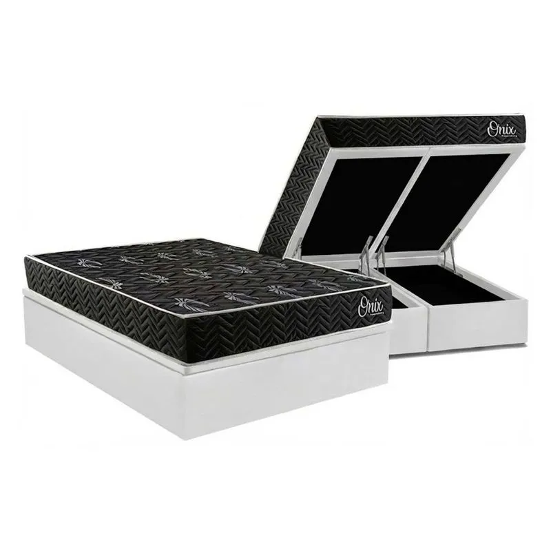 Cama Box Baú Queen + Colchão Anatômico Kappesberg D28 Onix + Base CRC Corano White