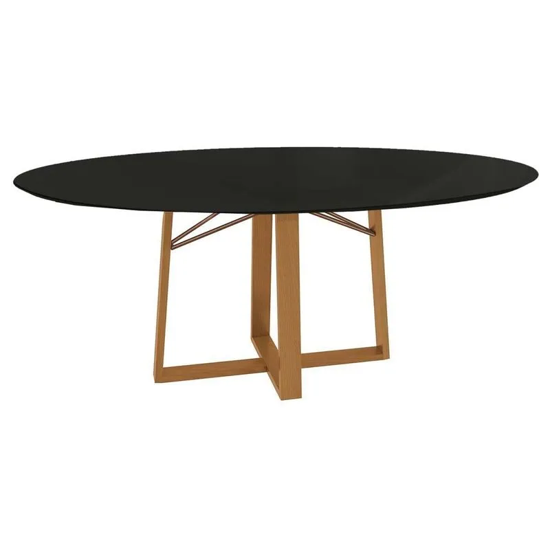 Mesa Jantar Elma Premium Madeira Maciça c/ Tampo Madeirado c/ Vidro 180x105cm Carvalho/Preto Fosco Kappesberg