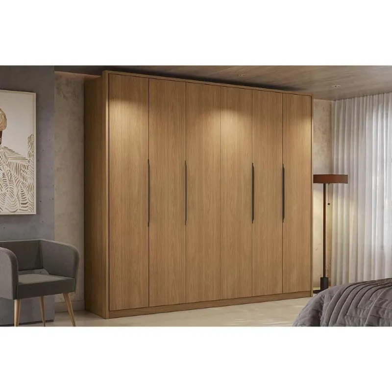 Guarda Roupa Casal T581 6 Portas de Correr 4 Gavetas MDP com Sapateira Canela Kappesberg