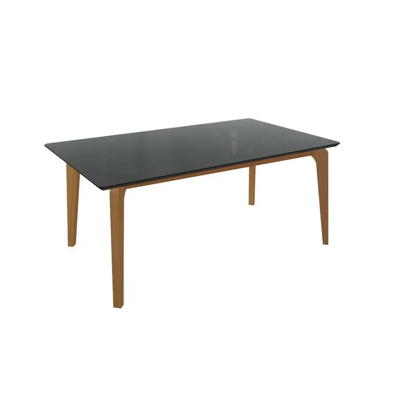 Mesa de Sala Jantar Petra Madeira Maciça c/ Tampo Madeirado c/ Vidro 180x105cm Carvalho/Preto Fosco - Kappesberg