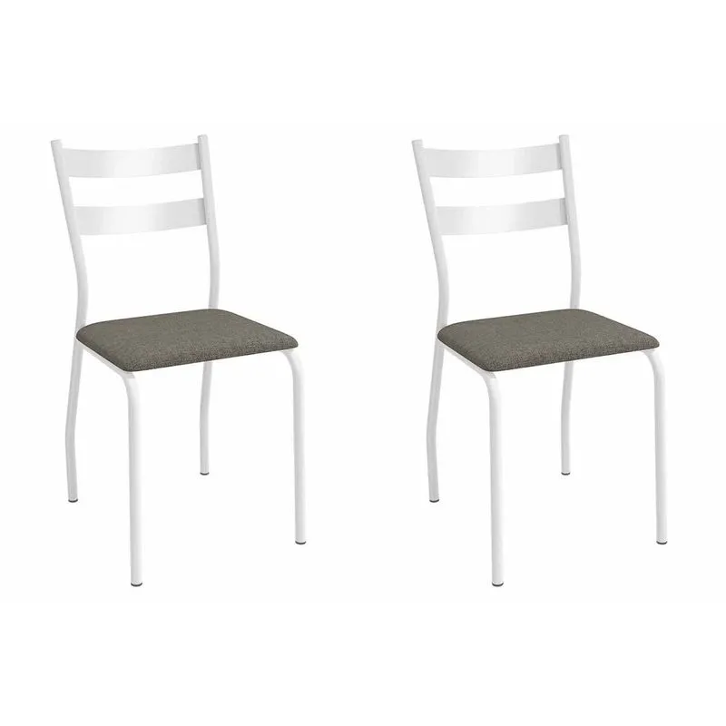 Cadeira de Cozinha Bali 2C141BR Aço Kit 2 Un Branco/Linho Escuro - Kappesberg