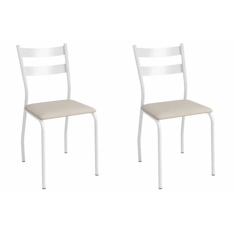 Cadeira de Cozinha Bali 2C141BR Aço Kit 2 Un Branco/Corano Bege - Kappesberg