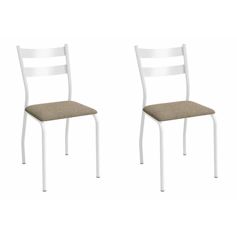 Cadeira de Cozinha Bali 2C141BR Aço Kit 2 Un Branco/Boucle Bege Fendi - Kappesberg
