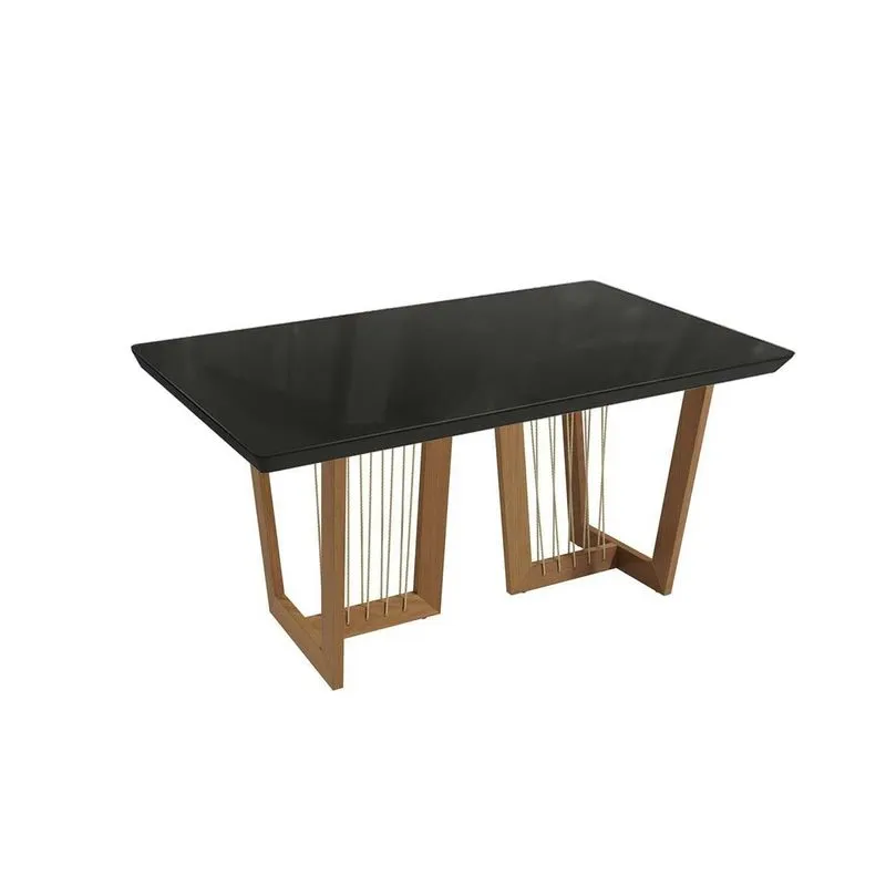 Mesa p/ Cozinha Clara Premium Madeira Maciça c/ Tampo Madeirado c/ Vidro 200x100cm Carvalho/Preto Fosco/Vidro Preto - Kappesberg