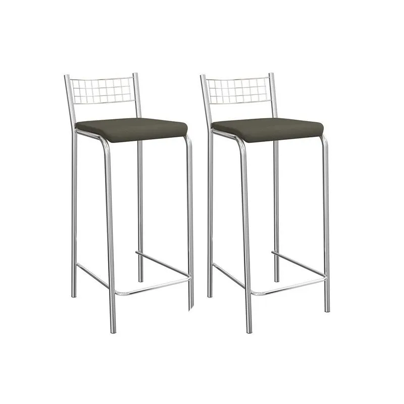 Kit 2 Banquetas Sala Jantar Gênova 2B705CR Aço 2 Un Cromado/Suede Escuro - Kappesberg