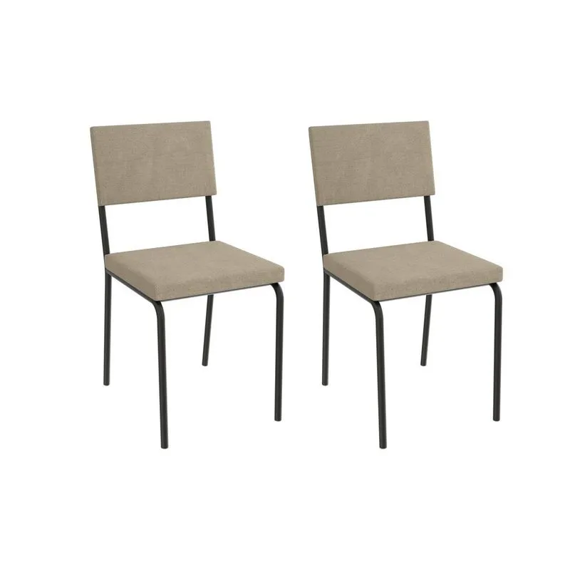 Kit 2 Cadeiras de Cozinha Zaria 2C128PRF Aço 2 Un Preto/Linho Bege Fendi - Kappesberg