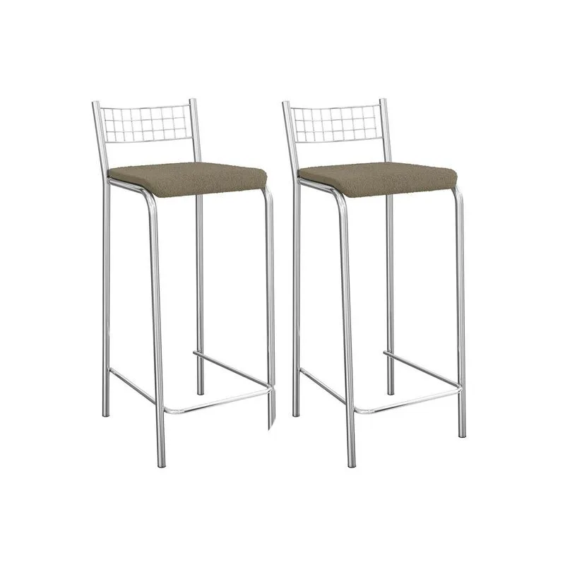 Kit 2 Banqueta de Cozinha Gênova 2B705CR Aço 2 Un Cromado/Boucle Bege Fendi - Kappesberg