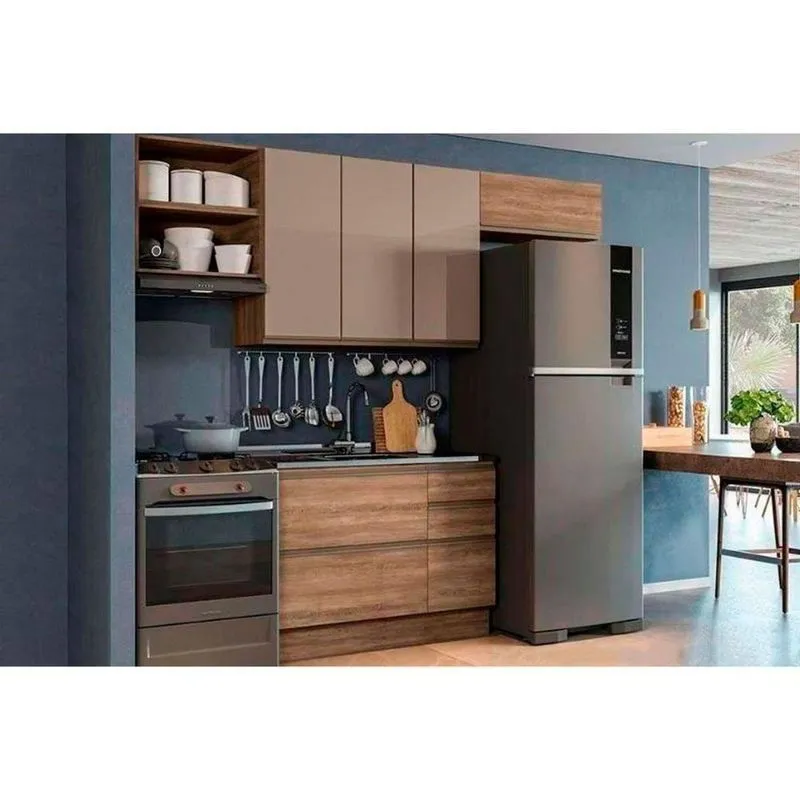 Módulo Cozinha Maxxi 5 Peças 2 Aéreos + 1 Balcão+ 2 Complementos C5p16 Nogal