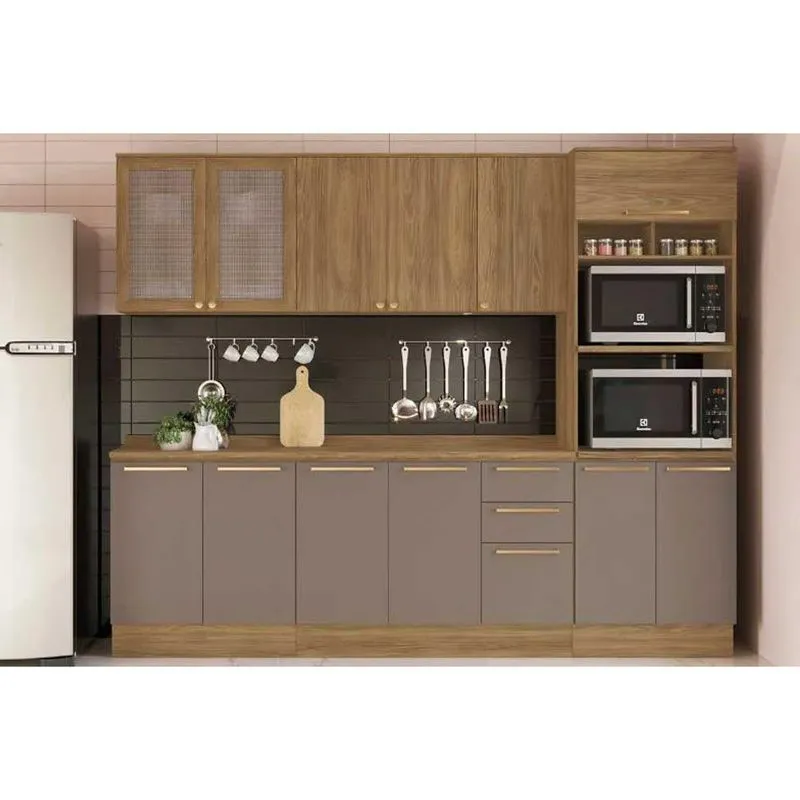 Kit Cozinha Modulada 7 Peças Botanic (2aéreos+2balcões+1paneleiro+2complementos) C7p36 Nogueira/fendi - Kappesberg