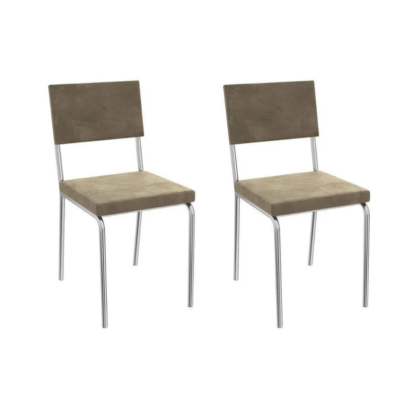 Kit 2 Cadeiras De Cozinha Zaria 2c128 Aço 2 Uni Cromado Suede Bege