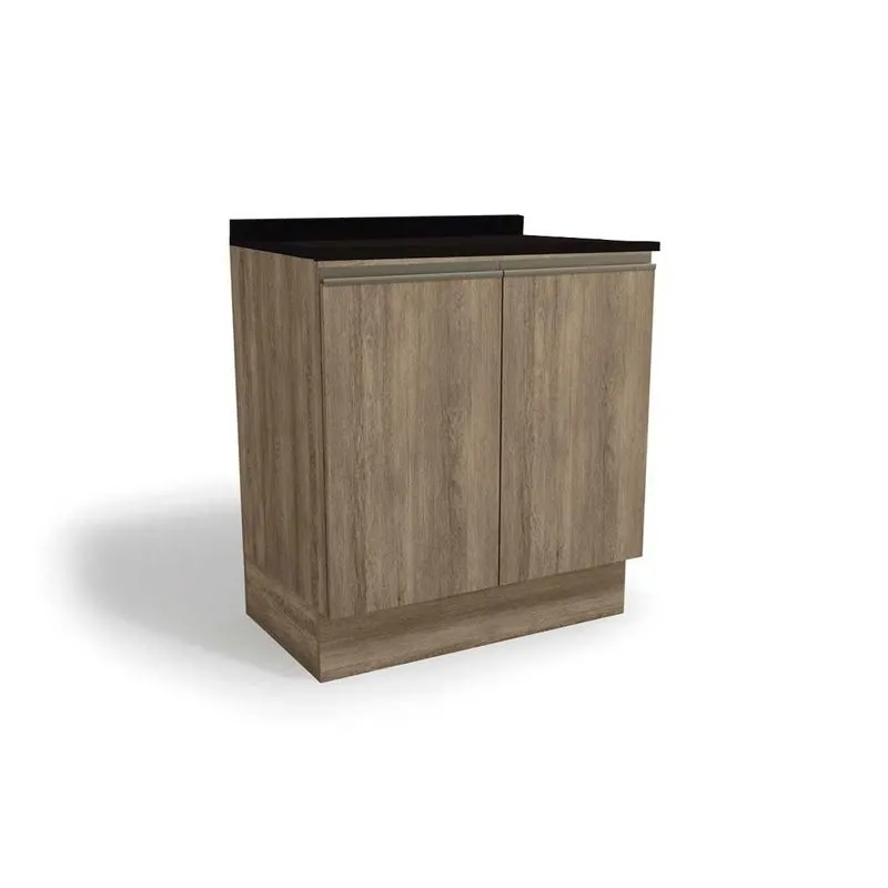 Balcão Cozinha p/ Cooktop c/ Tampo Maxxi G744 c/ 2 Portas 80cm Nogal/Preto - Kappesberg