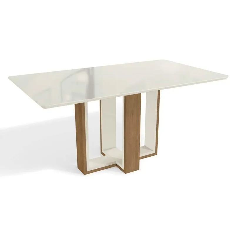 Mesa Multiuso Cozinha Centella Com Tampo Madeirado Com Vidro 160x90cm Freijo Off White Off White Kappesberg