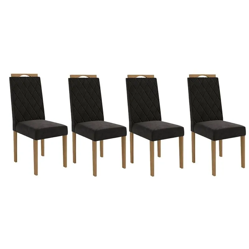 Kit 4 Cadeiras de Cozinha 2CAD152EA 4 Un Eucalipto/Suede Preto A038 - Kappesberg