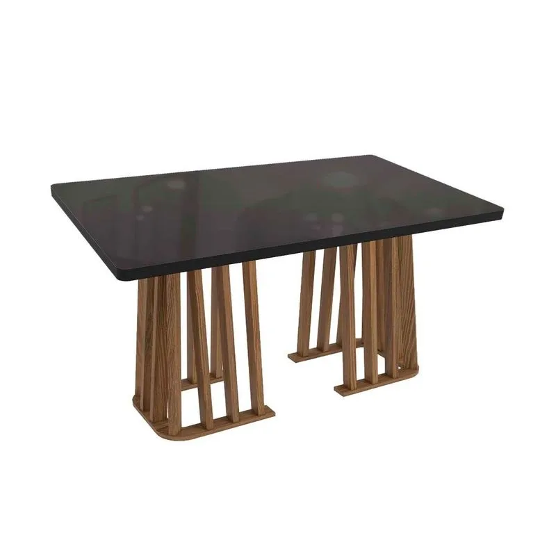 Mesa Multiuso Cozinha Alteia c/ Tampo Madeirado c/ Vidro 90x160cm Nogueira/Preto fosco/Vidro preto - Kappesberg