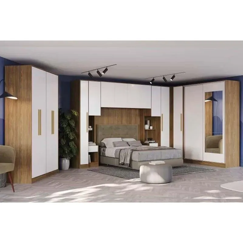 Modulado De Quarto Adapt 10 Peças Quarto Casal (7 Armários + 1 Ponte Aéreo + 2 Complementos) Qcm135 Nogueira/branco - Kappesberg
