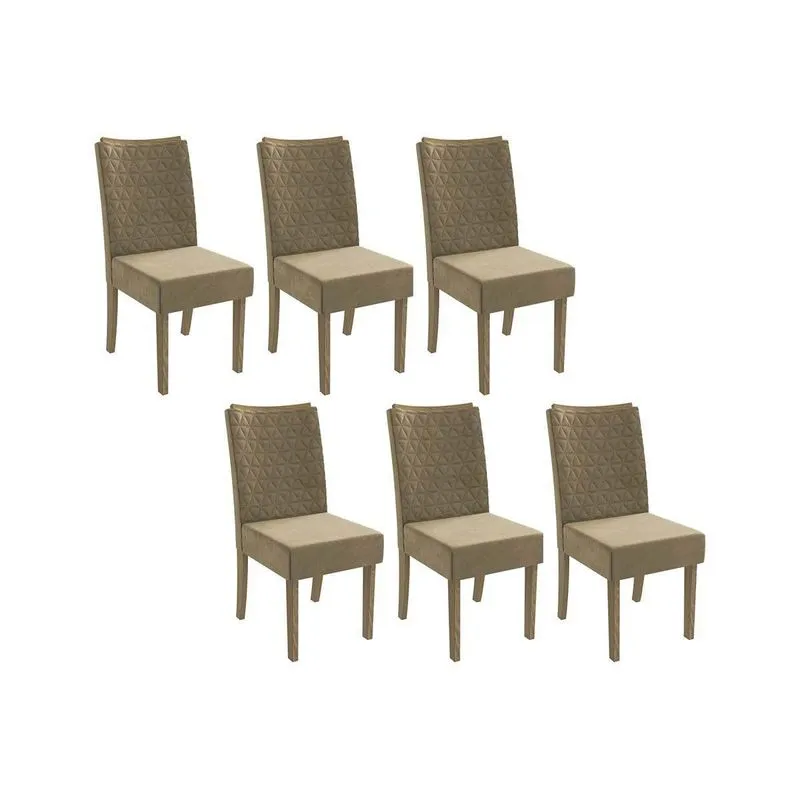 Cadeira De Cozinha 2cad129ng Kit 6 Un Nogueira/suede Bege A036 - Kappesberg