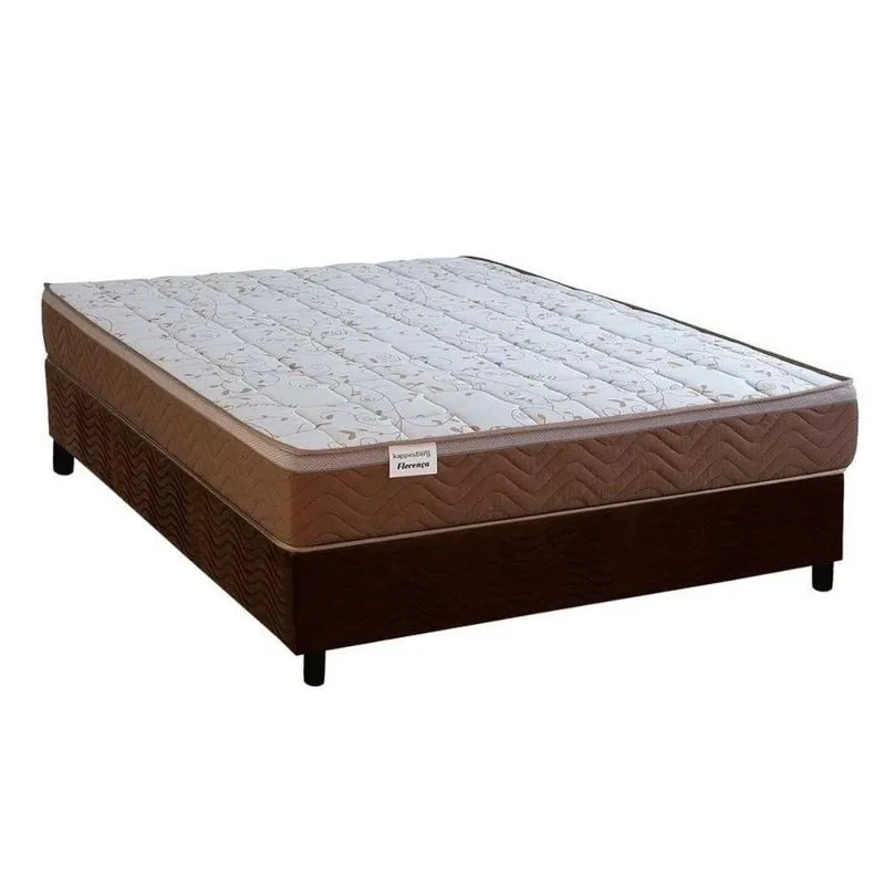 Conjunto Box Casal: Colchão Molas Kappesberg Ensacadas Florença Cmp09 + Base Crc Suede Brown (138x188)