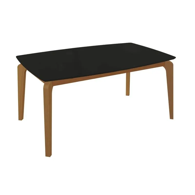 Mesa p/ Cozinha Petra c/ Tampo Madeirado c/ Vidro 90x170cm Carvalho/Preto fosco/Vidro preto - Kappesberg