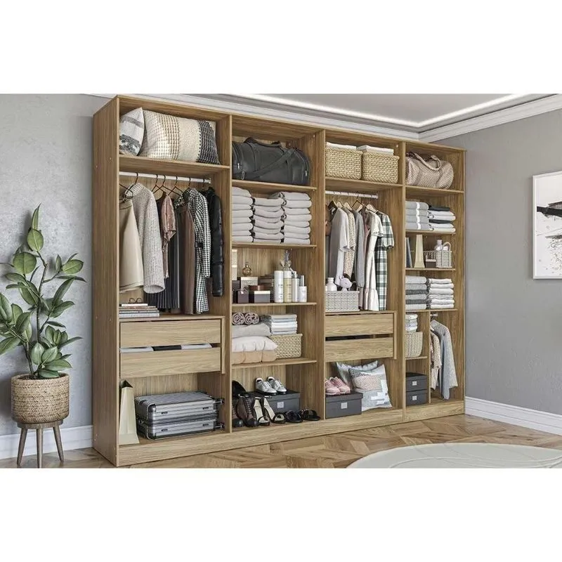 Guarda Roupa Closet De Quarto Adapt 2 Peças (2 Armários Abertos) Qcm132 Nogueira