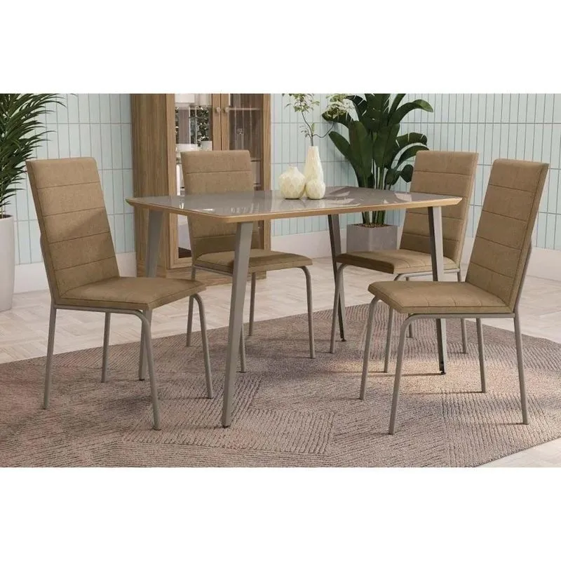 Sala De Jantar Completa Iguaçu Tampo Madeirado c- Vidro 80x120cm E 4 Cadeiras Amsterdã Niquel-nogueira-vidro Bronze - Capuccino - Kappesberg