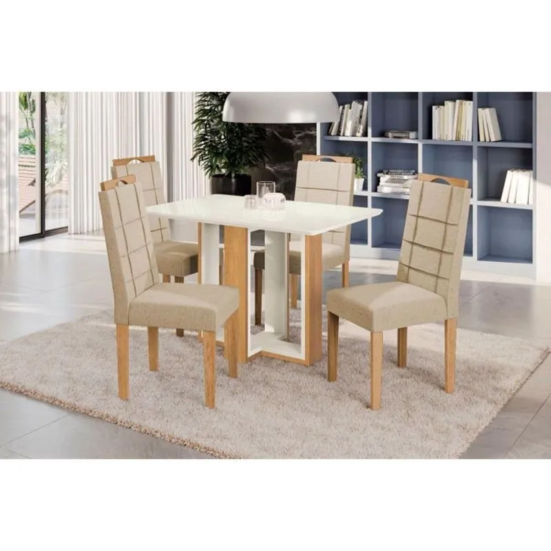 Sala De Jantar Completa Centella Tampo Madeirado c- Vidro 80x120cm E 4 Cadeiras 2cad150 Freijo-off White-vidro Off White - Eucalipto-l - Kappesberg