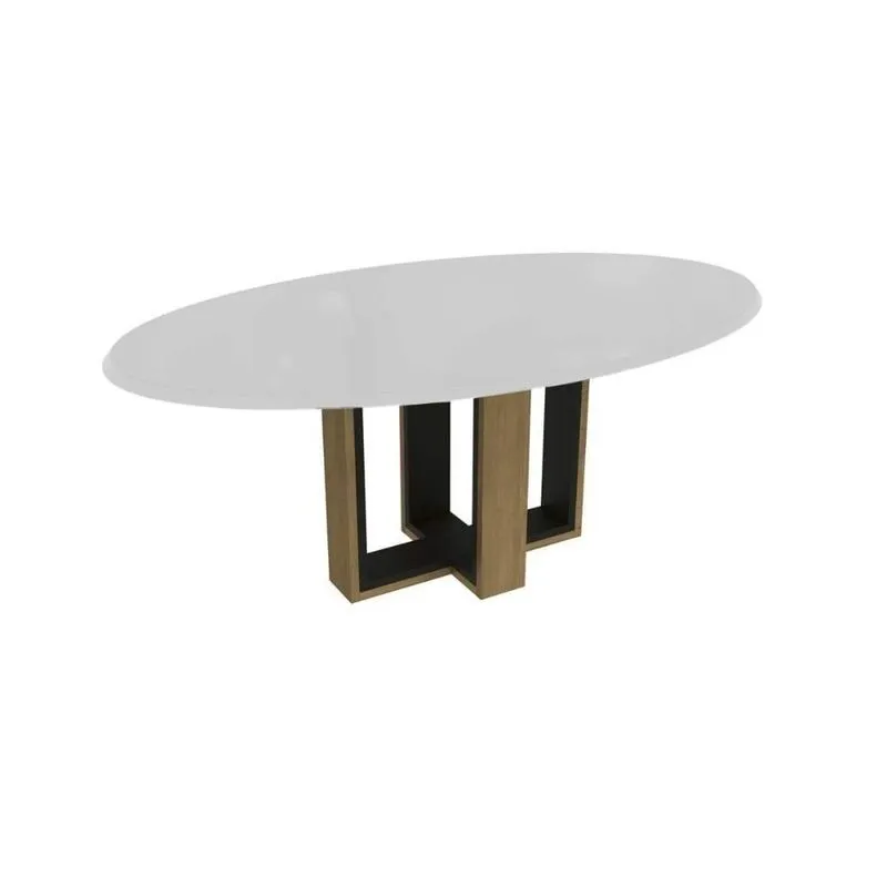 Mesa De Sala Jantar Centella c- Tampo Madeirado c- Vidro 105x180cm Freijo-preto Fosco-off White-vidro Off White - Kappesberg