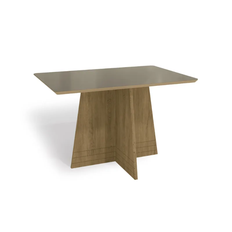 Mesa de Jantar Retangular com Tampo MDF/Vidro 120 cm - Freijó/Bronze