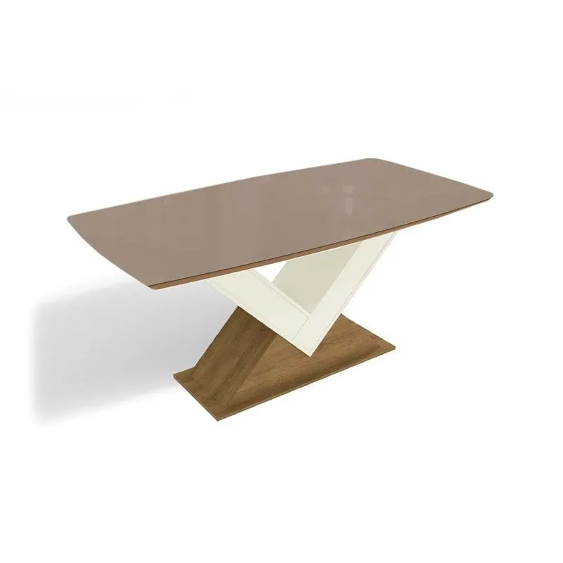 Mesa de Sala Jantar Amora c/ Tampo Madeirado c/ Vidro 90x170cm Freijo/Off White/Vidro Bronze - Kappesberg