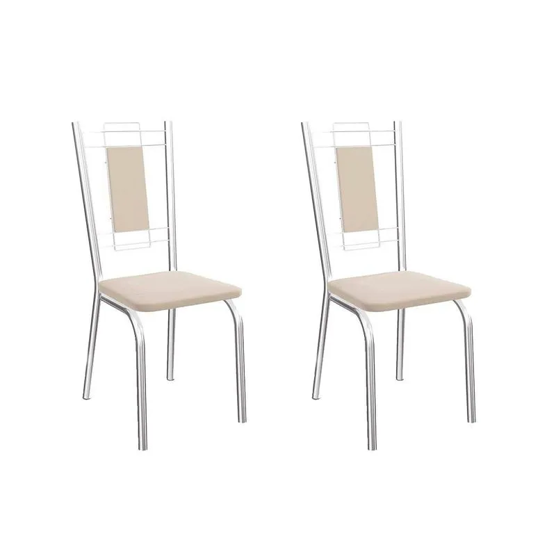 Cadeira Sala de Jantar Florença 2C005CR Aço Kit 2 Un Cromado/ano Bege - Kappesberg