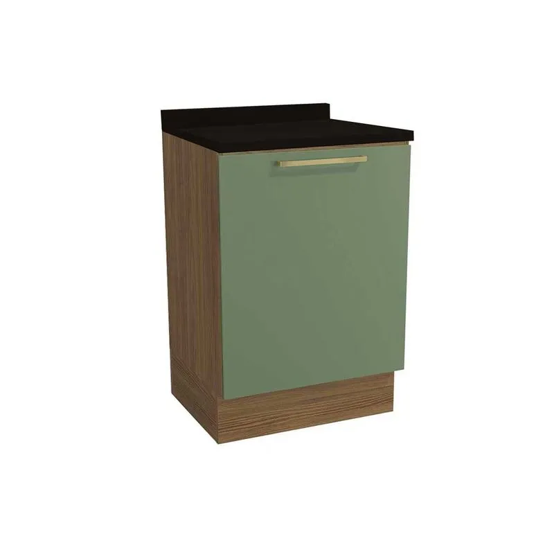Gabinete de Cozinha Modulado Balcão Botanic M629 1 Porta c/Tampo 60cm Nogueira/Oliva/Preto - Kappesberg