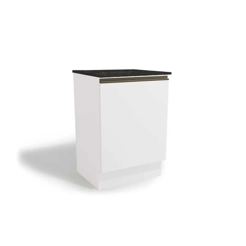Balcão de Cozinha Modulado Maxxi G742 p/Cooktop 1 Porta c/Tampo 60cm Branco/Preto Brilho - Kappesberg