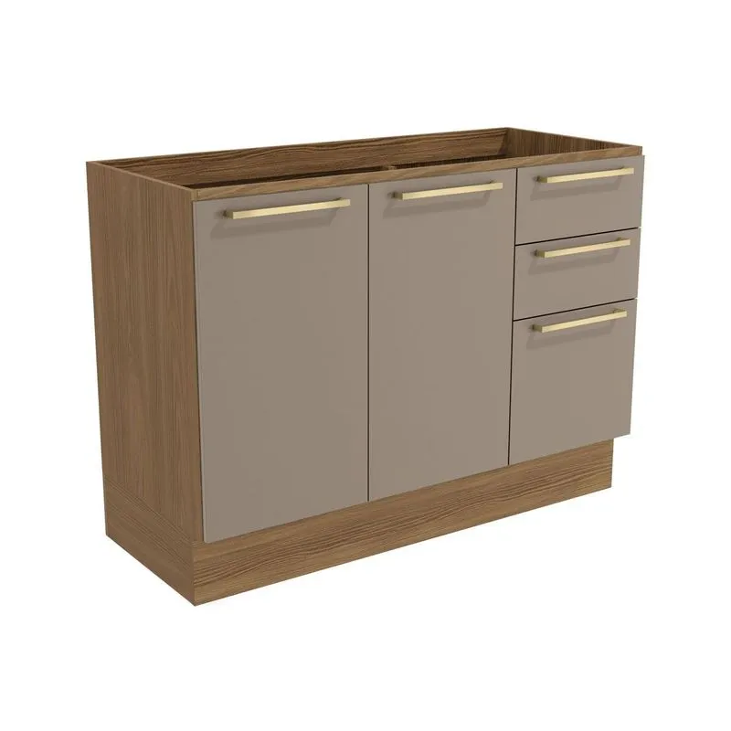 Balcão de Cozinha Modulado Botanic M624 c/ 2 Portas e 3 Gavetas 120cm Nogueira/Fendi - Kappesberg