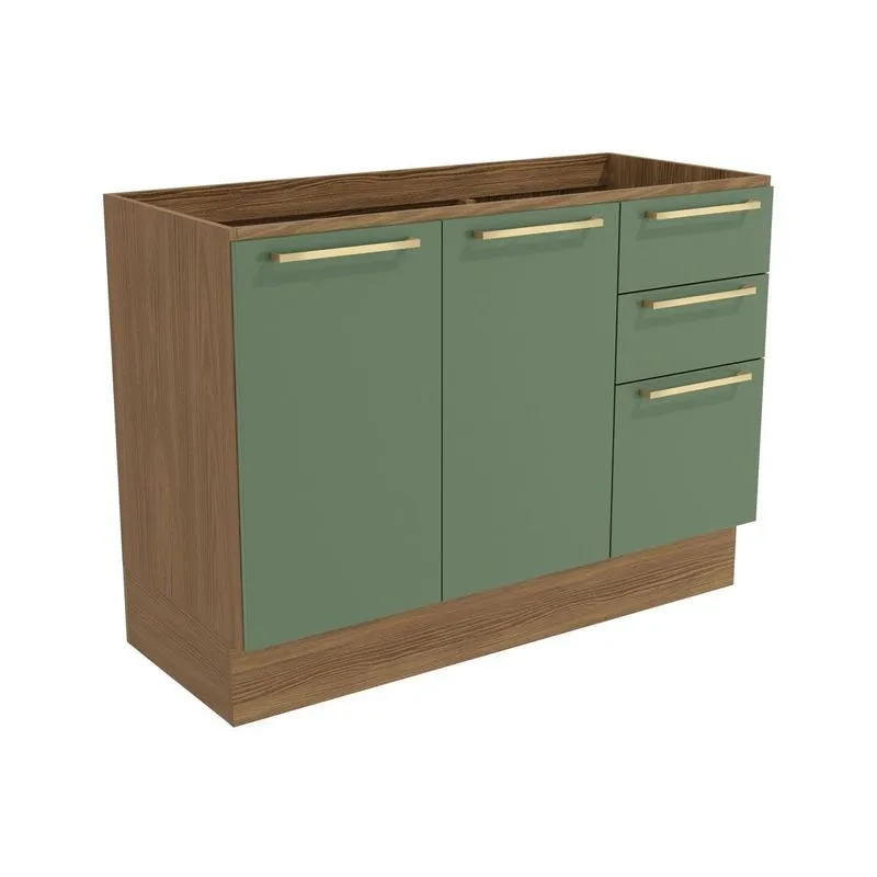 Balcão de Cozinha Modulado Botanic M624 c/ 2 Portas e 3 Gavetas 120cm Nogueira/Verde Oliva - Kappesberg