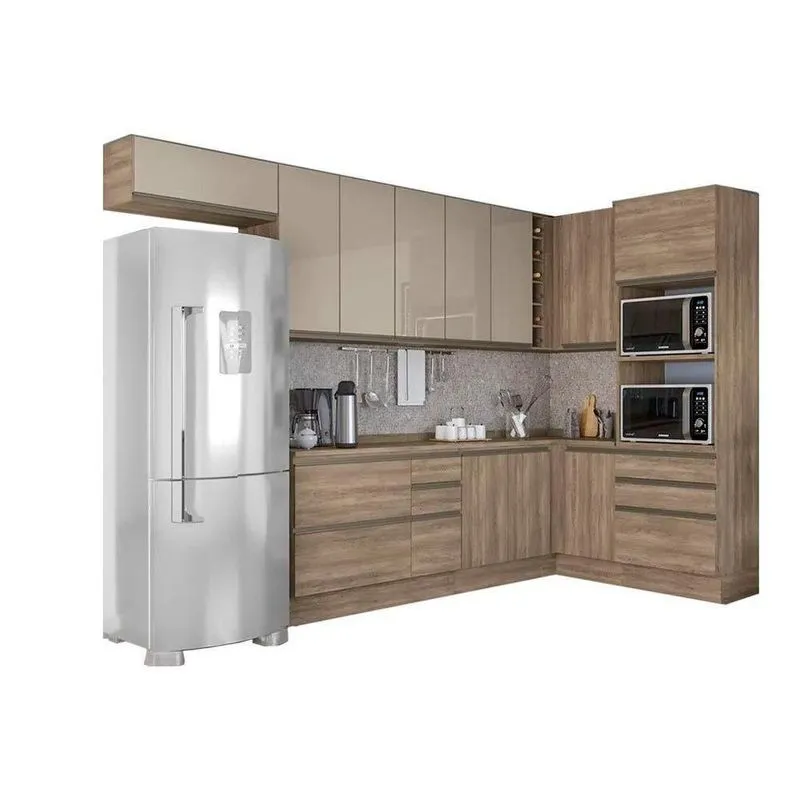 Cozinha Modulada Kappesberg Maxxi 11pçs 4 Armários 3 Balcões 1 Paneleiro 3 Complementos C11P08 Nogal