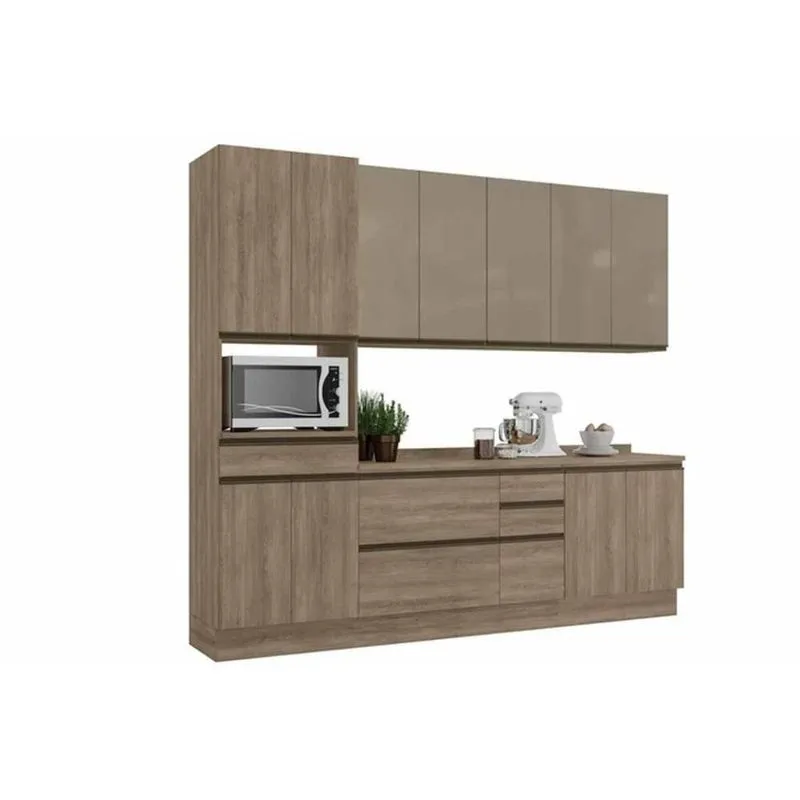 Cozinha Kappesberg Maxxi 7Pçs (2 Armários + 2 Balcões + 1 Paneleiro + 2 Complementos) C7p12 Nogal