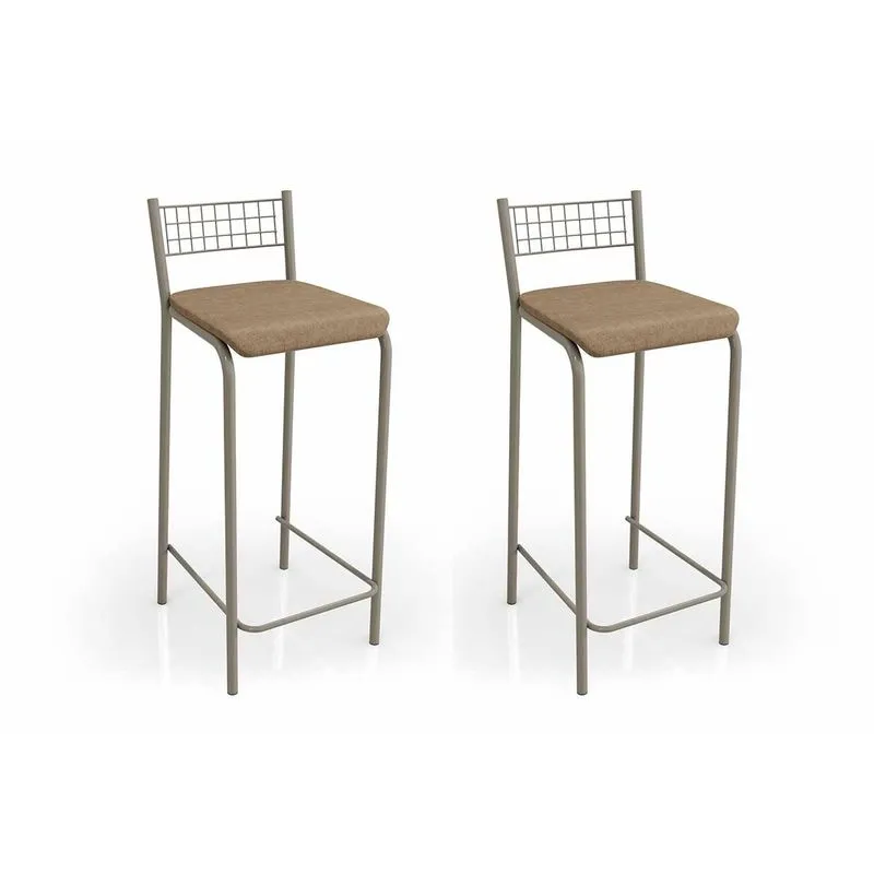 Kit 2 Banqueta de Cozinha Gênova 2B705NK 2 Un Níquel/Linho Capuccino - Kappesberg