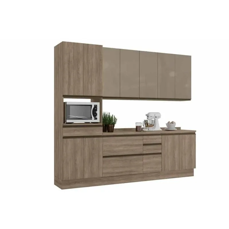 Cozinha Completa Maxxi 7 Peças (2 Armários + 2 Balcões + 1 Paneleiro + 2 Complementos) C7p13 Nogal