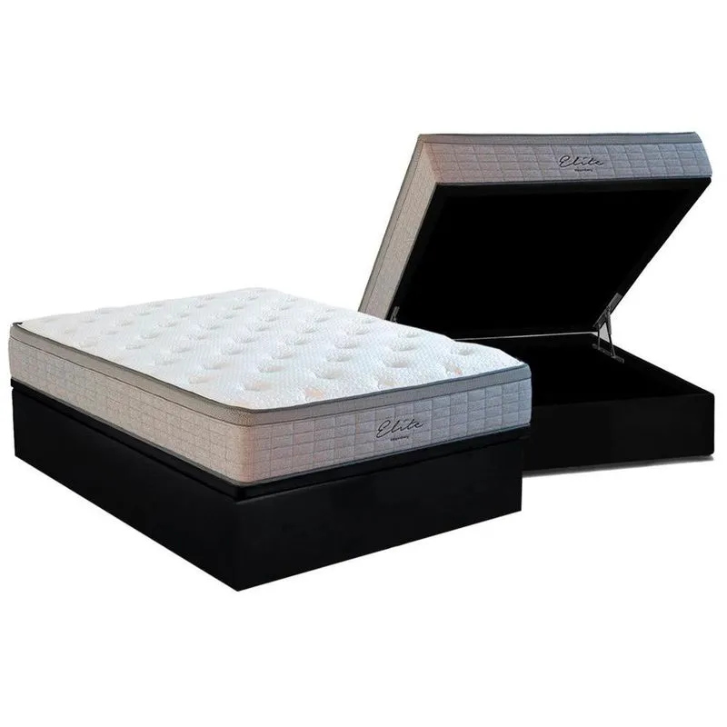 Cama Box Baú Casal: Colchão Molas Kappesberg MasterPocket Ensacadas Elite + Base crc Suede Black(138x188)