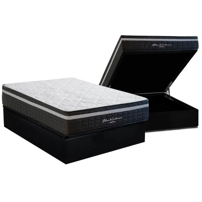 Cama Box Baú Casal: Colchão Molas Kappesberg Ensacadas Black Intense + Base Black(138X188)