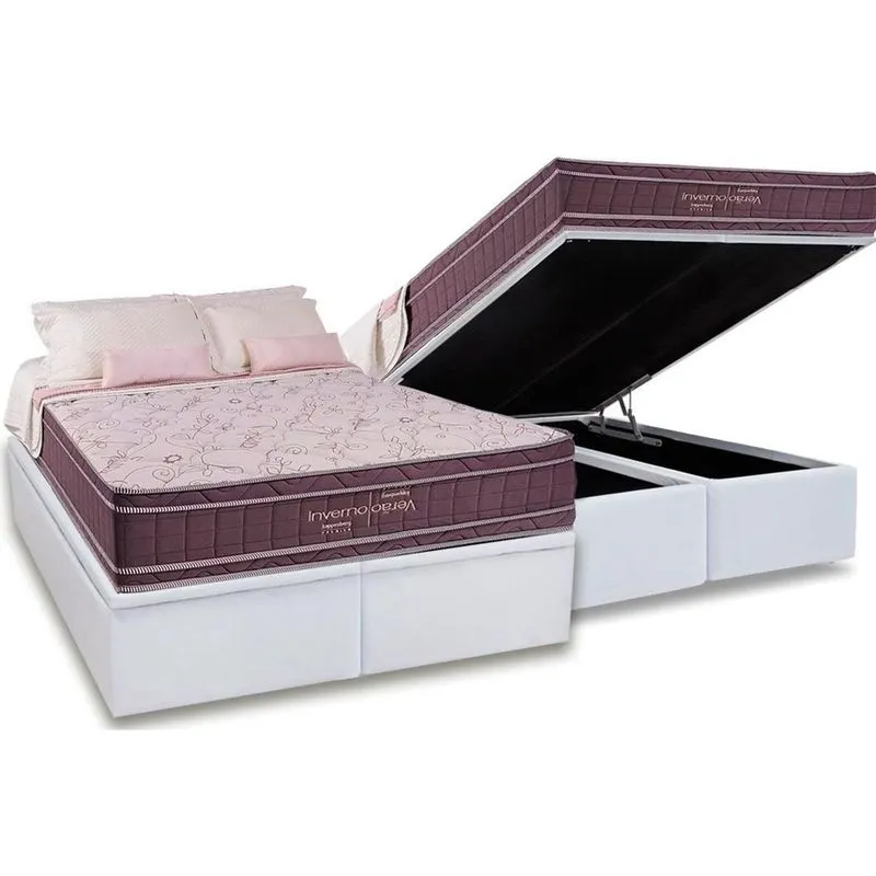 Cama Box Baú King: Colchão Molas Kappesberg MasterPocket Ensacadas Inverno Verão + Base crc Courano White(193x203)