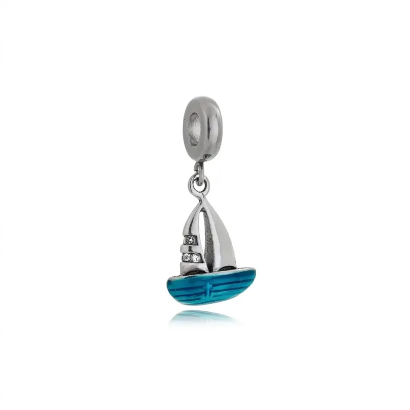 Berloque Penduricalho Barquinho Azul em Aço Inox - Rosa Shine Store