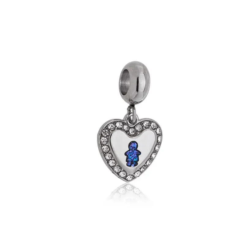 Berloque Penduricalho Coração Menino Azul e Cravejado em Aço Inox - Rosa Shine Store