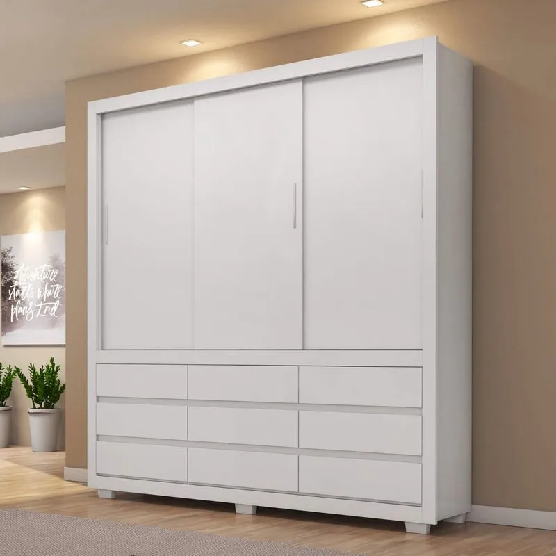 Guarda Roupa Casal 3 Portas 9 Gavetas Detroit Demóbile Branco