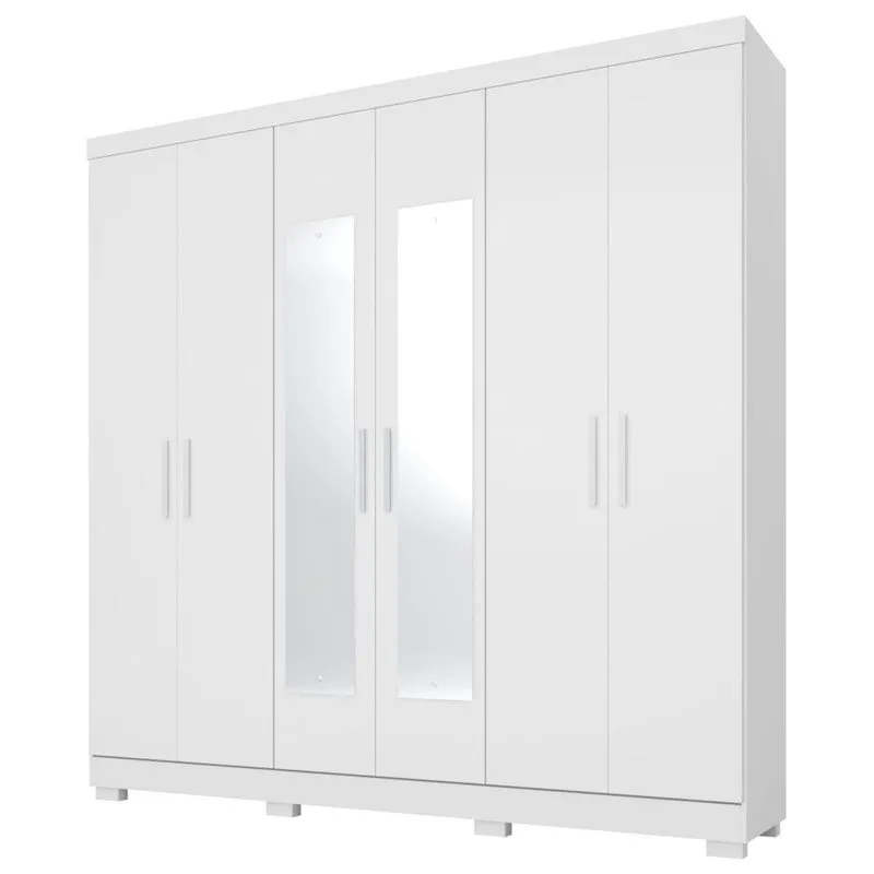 Guarda Roupa Casal 6 Portas com Espelho Oregon Branco - Demóbile