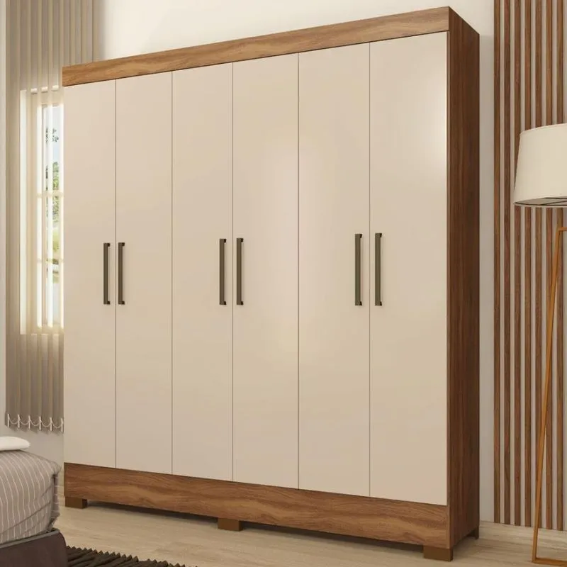 Guarda Roupa Casal 6 Portas E 2 Gavetas Verso Amêndola Touch-off White