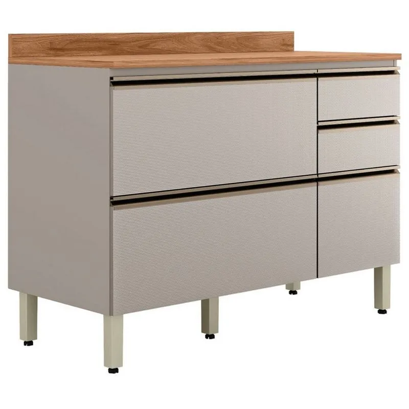 Balcao 1 Porta Basculante 4 Gavetas 93x120x52cm Com Tampo Proença Nogueira Nude - Demobile