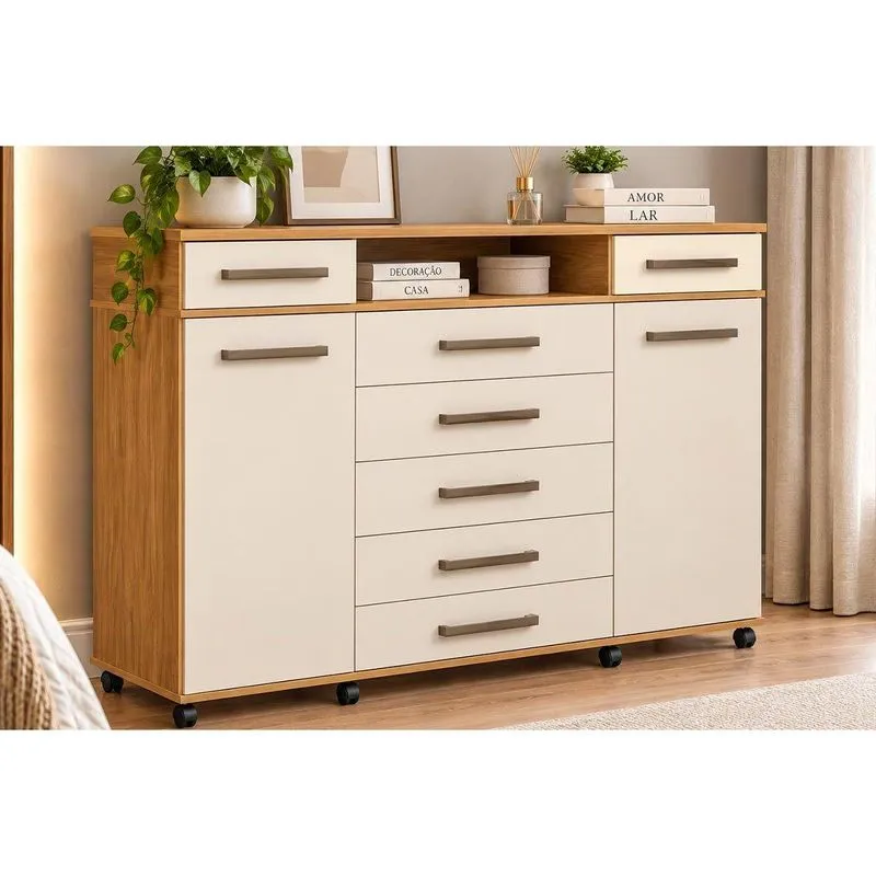 Cômoda Solteiro London 2 Portas E 7 Gavetas Cinamom/offwh Demóbile