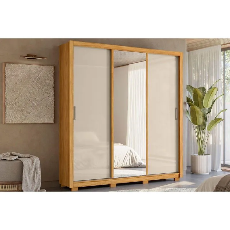 Guarda Roupa Solteiro 3 Portas 1 Espelho Pés Residence Cinza Demóbile